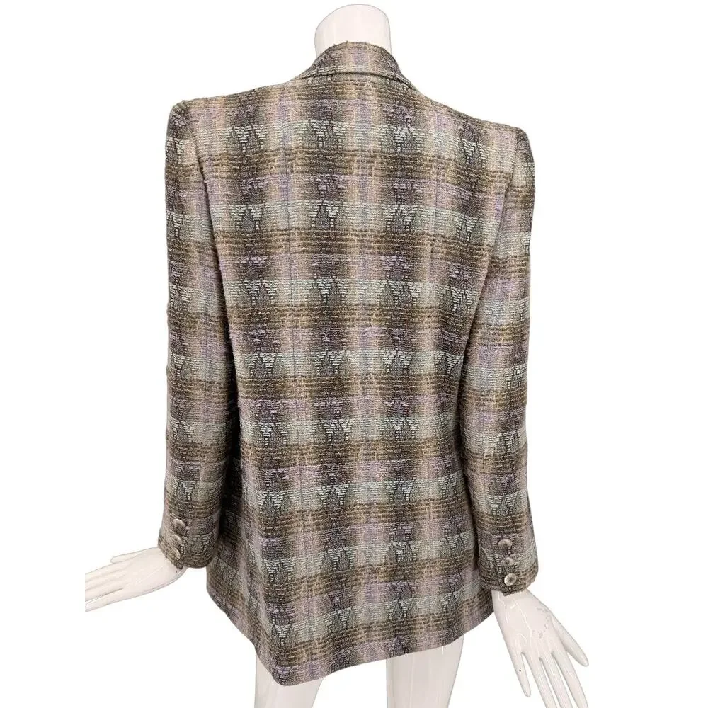 Chanel Boutique Plaid Wool Tweed Double Breasted Blazer Jacket Multicolor Sz 40